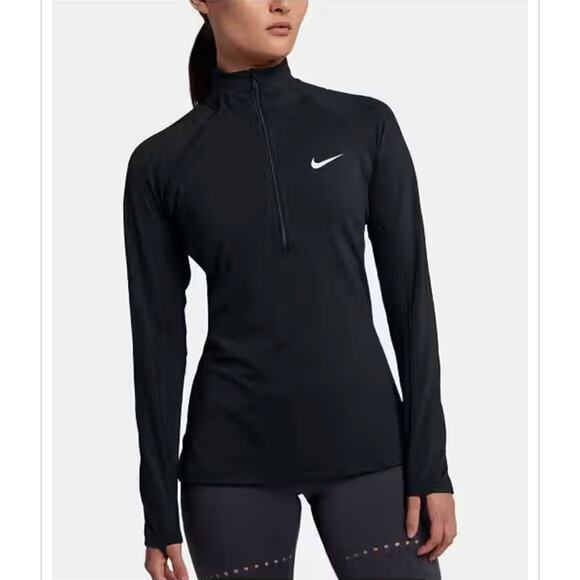 Nike Running Dri-Fit Black 1/2 Zip Long Sleeve Thumbhole Pullover Active Shirt S - Picture 1 of 10